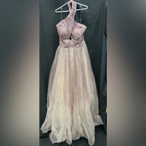 Mac Duggal 20376 NWT Glitter Ombre Halter Neck Ballgown